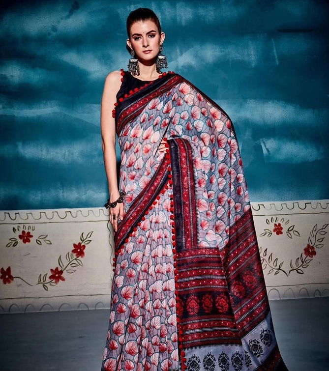 Imported Cotton Pompom Pochampally 4 Printed Wholesale Daily Wear Sarees Catalog
